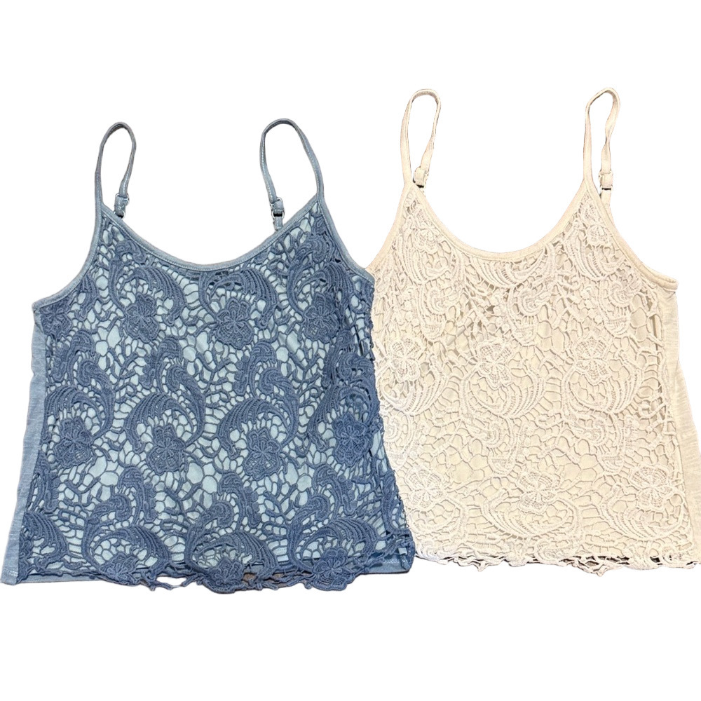 Mossimo Supply Co. Bundle Blue and Cream Lace Crochet Tank Tops